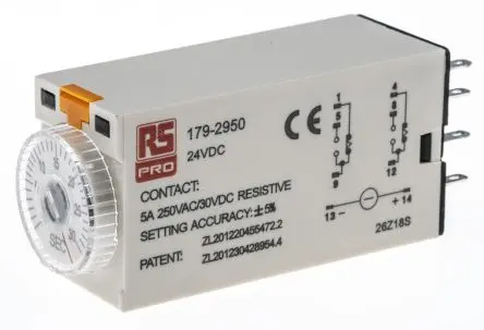 Produktfoto 1 von RS PRO TKB Zeitrelais 24 V dc 24V ac, 1 to 30 s, 2 Kont. 1, 2-poliger Umschalter