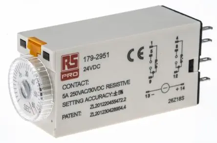 Produktfoto 1 von RS PRO TKB Zeitrelais 24 V dc 24V ac, 2 to 60 s, 2 Kont. 1, 2-poliger Umschalter