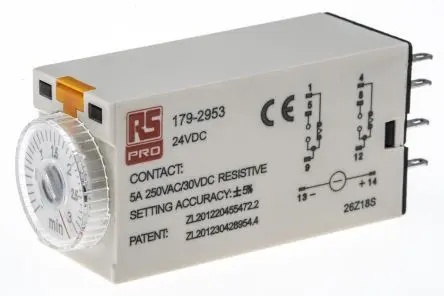 Produktfoto 1 von RS PRO TKB Zeitrelais 24 V dc 24V ac, 0.1 to 3 min, 2 Kont. 1, 2-poliger Umschalter