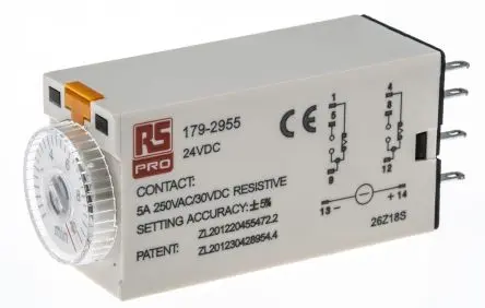 Produktfoto 1 von RS PRO TKB Zeitrelais 24 V dc 24V ac, 0.5 to 10 min, 2 Kont. 1, 2-poliger Umschalter