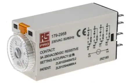 Produktfoto 1 von RS PRO TKB Zeitrelais 230V ac, 0.2 to 5 s, 4 Kont. 1, 4-poliger Schließer