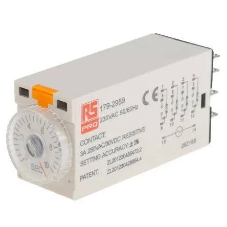 Produktfoto 1 von RS PRO TKB Zeitrelais 230V ac, 0.5 to 10 s, 4 Kont. 1, 4-poliger Schließer