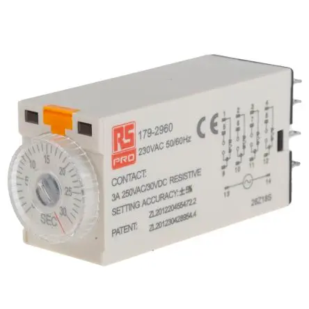 Produktfoto 1 von RS PRO TKB Zeitrelais 230V ac, 1 to 30 s, 4 Kont. 1, 4-poliger Schließer