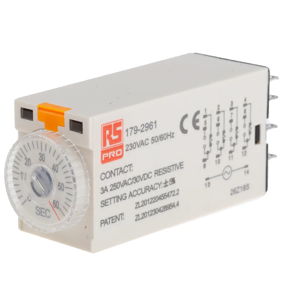 Produktfoto 1 von RS PRO Zeitrelais, Steckanschluss , 2 → 60s, 230V ac, 4 Kont. Einfach, 4-poliger Wechsler