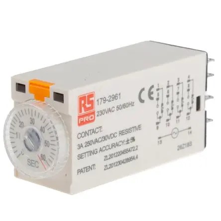 Produktfoto 1 von RS PRO TKB Zeitrelais 230V ac, 2 to 60 s, 4 Kont. 1, 4-poliger Schließer