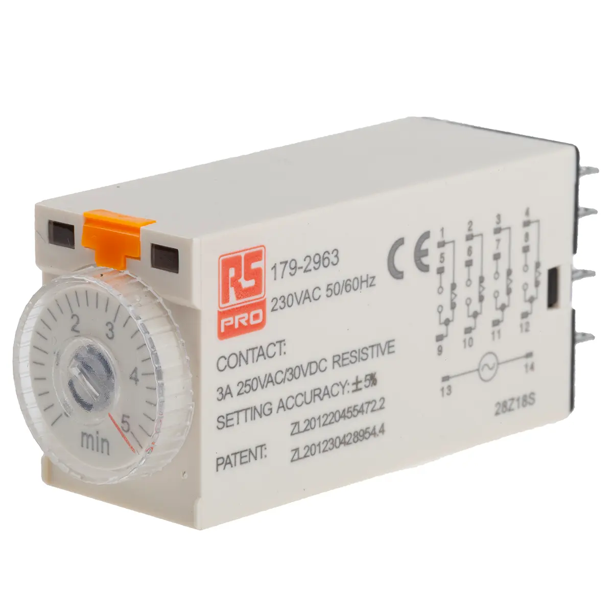 RS PRO Zeitrelais, Steckanschluss , 0.2 → 5min, 230V ac, 4 Kont. Einfach, 4-poliger Wechsler