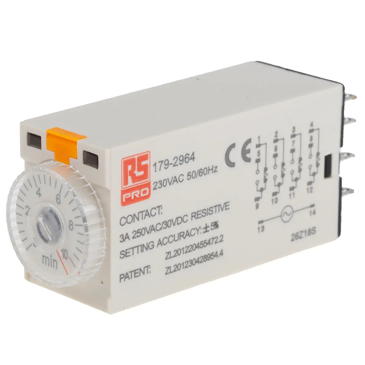 RS PRO Zeitrelais, Steckanschluss , 0.5 → 10min, 230V ac, 4 Kont. Einfach, 4-poliger Wechsler