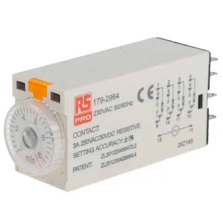 Produktfoto 1 von RS PRO TKB Zeitrelais 230V ac, 0.5 to 10 min, 4 Kont. 1, 4-poliger Schließer