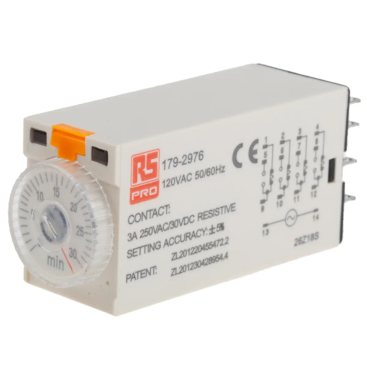 Produktfoto 1 von RS PRO Zeitrelais, Steckanschluss , 1 → 30min, 110V ac, 4 Kont. Einfach, 4-poliger Wechsler