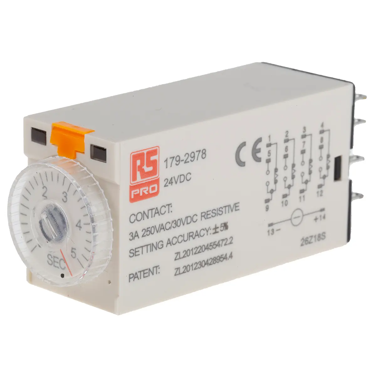 Produktfoto 1 von RS PRO Zeitrelais, Steckanschluss , 0.2 → 5s, 24V dc, 4 Kont. Einfach, 4-poliger Wechsler