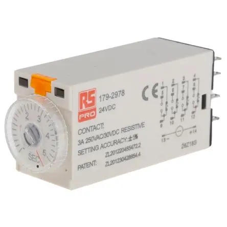 RS PRO TKB Zeitrelais 24 V dc 24V ac, 0.2 to 5 s, 4 Kont. 1, 4-poliger Schließer