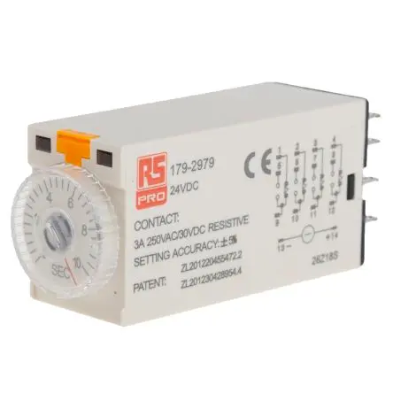 RS PRO TKB Zeitrelais 24 V dc 24V ac, 0.5 to 10 s, 4 Kont. 1, 4-poliger Schließer