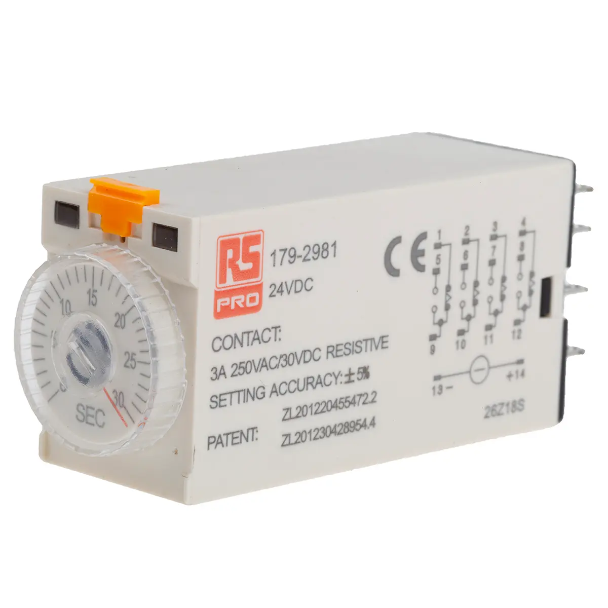 Produktfoto 1 von RS PRO Zeitrelais, Steckanschluss , 1 → 30s, 24V dc, 4 Kont. Einfach, 4-poliger Wechsler