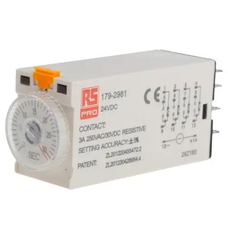 Produktfoto 1 von RS PRO TKB Zeitrelais 24 V dc 24V ac, 1 to 30 s, 4 Kont. 1, 4-poliger Schließer