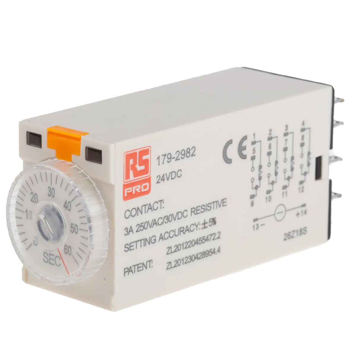 Produktfoto 1 von RS PRO Zeitrelais, Steckanschluss , 2 → 60s, 24V dc, 4 Kont. Einfach, 4-poliger Wechsler