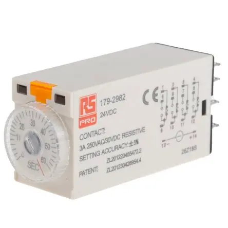 Produktfoto 1 von RS PRO TKB Zeitrelais 24 V dc 24V ac, 2 to 60 s, 4 Kont. 1, 4-poliger Schließer