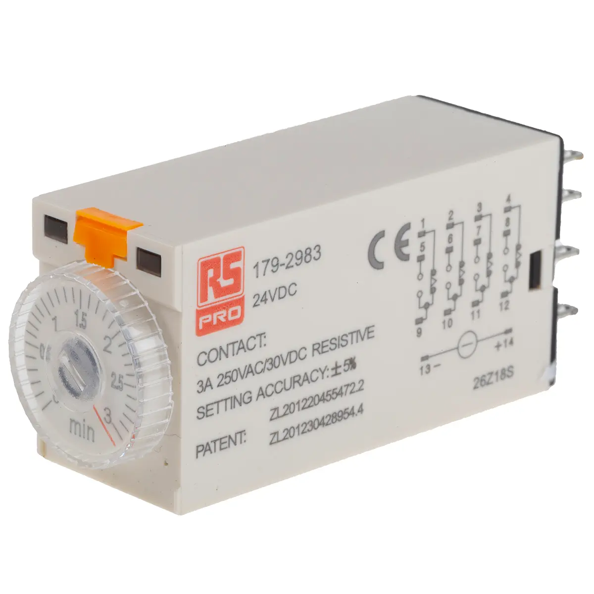 Produktfoto 1 von RS PRO Zeitrelais, Steckanschluss , 0.1 → 3min, 24V dc, 4 Kont. Einfach, 4-poliger Wechsler