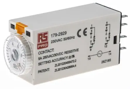 Produktfoto 1 von RS PRO TKB Zeitrelais 230V ac, 0.5 to 10 s, 2 Kont. 1, 2-poliger Umschalter
