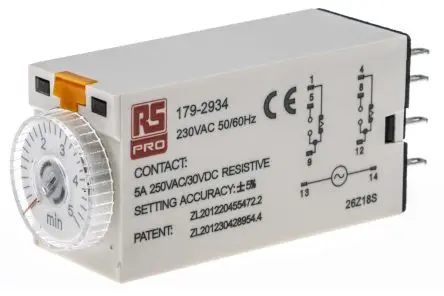 Produktfoto 1 von RS PRO TKB Zeitrelais 230V ac, 0.2 to 5 min, 2 Kont. 1, 2-poliger Umschalter