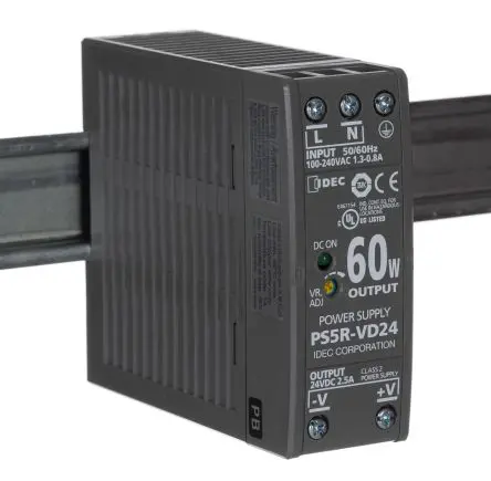 Produktfoto 1 von Idec PS5R DIN-Schienen Netzteil Geschalteter Modus 370 V dc, 264V ac Wechselstrom/Gleichstrom / 2.5 A 24V dc DC 60 W