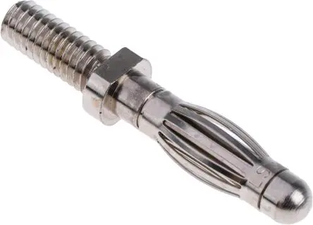 Produktfoto 1 von Schutzinger 4 mm Stecker Silber Bananenstecker, Kontakt Nickel, 33 V ac, 70V dc 32A M4-Gewinde