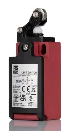 Produktfoto 1 von RS PRO Verriegelungsschalter, Rollenhebel 1 Schließer/1 Öffner, IP67, GFK 600V ac 10A
