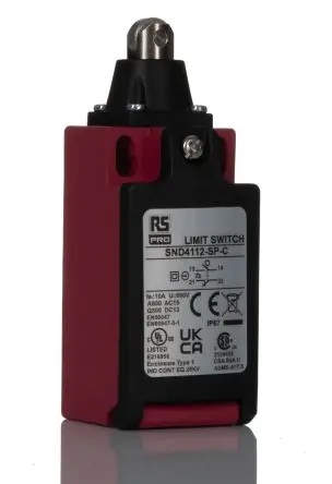 Produktfoto 1 von RS PRO Endschalter, Rollenstößel 1 Schließer/1 Öffner, IP67, GFK 600V ac 10A