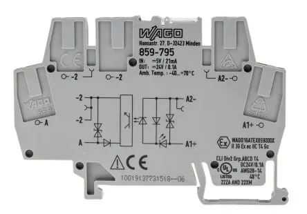 Produktfoto 1 von WAGO 859 Optokoppler-Anschlussklemme Grau, 2.5mm², 5V ac Zugfederklemme
