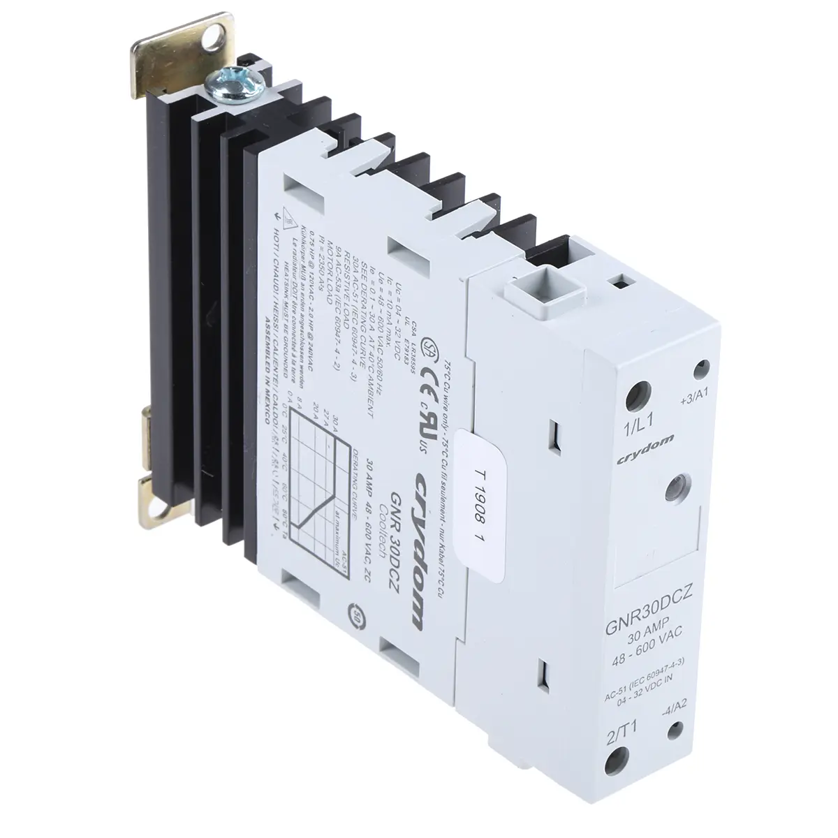 Produktfoto 1 von Sensata Crydom GNR 22.5 DIN-Schienen Halbleiterrelais Einschalten bei Spannungsnulldurchgang 600 V ac / 30 A