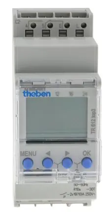 Produktfoto 1 von Theben Digital TOP3 DIN-Schienen-Zeitschaltuhr 230V ac, Stunden, 2-Kanal, DuoFix Feder, 56 Speicherplätze