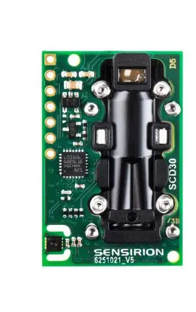 Produktfoto 1 von Sensirion SCD30 Pulsbreitenmodulation Temperatur- und Luftfeuchtigkeitssensor ±0.5 %, ±2 %, ±3 % Oberfläche, 7-Pin, I2C,