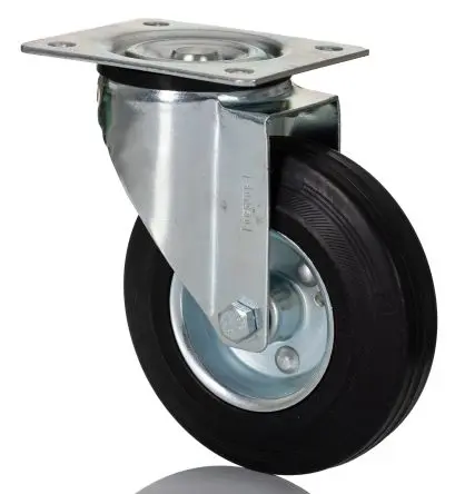 Produktfoto 1 von Tente Drehbar Rolle, Rad ø 125 mm, 100 kg, Ges H. 155 mm, Rad B. 24 mm, Vollgummi