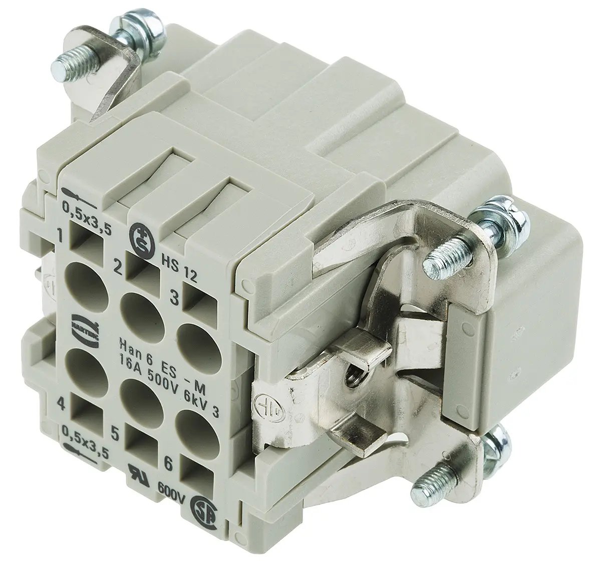 Produktfoto 1 von HARTING Han ES Industrie-Steckverbinder Kontakteinsatz, 6 + E-polig 16A Stecker, Käfigklemme
