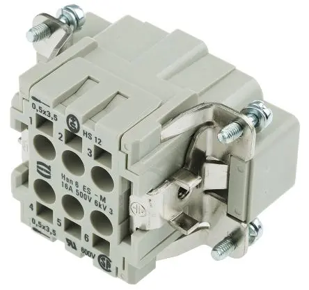Produktfoto 1 von HARTING Han ES Industrie-Steckverbinder Kontakteinsatz Stecker, 6-polig 16A, Kabel, Steckverbindereinsatz