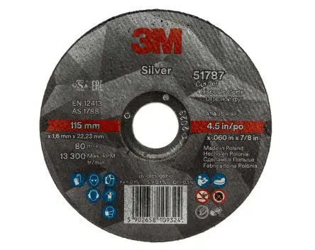 Produktfoto 1 von 3M Silver Schleifscheibe, Korngröße P80 Aluminiumbeschichtet Mittel, 115 mm x 22.23 mm, 13300 U/min