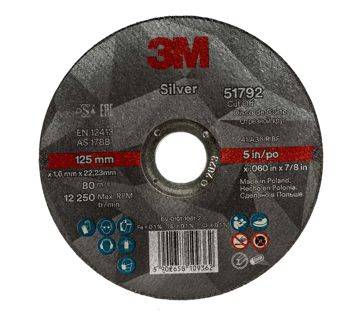 Produktfoto 1 von 3M Silver Schleifscheibe, Korngröße P60 Präzisionskorn, 125 mm, 12250 rpm