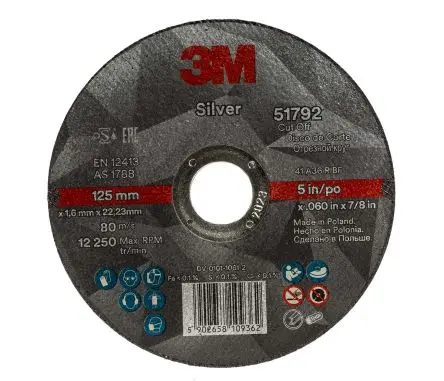 Produktfoto 1 von 3M Silver Schleifscheibe, Korngröße 36+ Präzisionskorn, 125 mm x 22.23 mm, 12000 U/min
