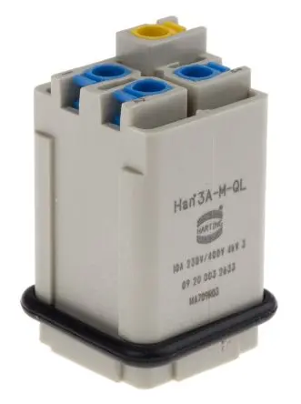 Produktfoto 1 von HARTING 09200 Industrie-Steckverbinder Kontakteinsatz Stecker, 3-polig 10A, Kabel, Steckverbindereinsatz