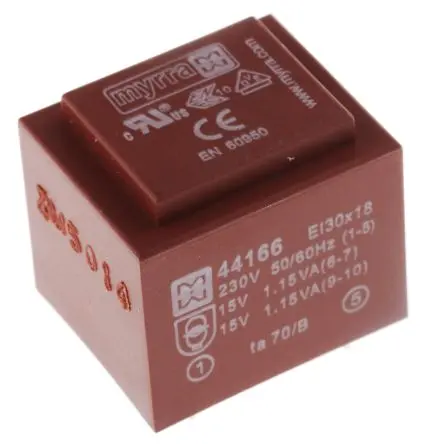 Myrra Printtrafo, Trafo 230 V ac / 15 V ac 2 Ausg. 2.5 VA 32.6 mm x 27.6mm x 29.8 mm 70 g Durchsteckmontage
