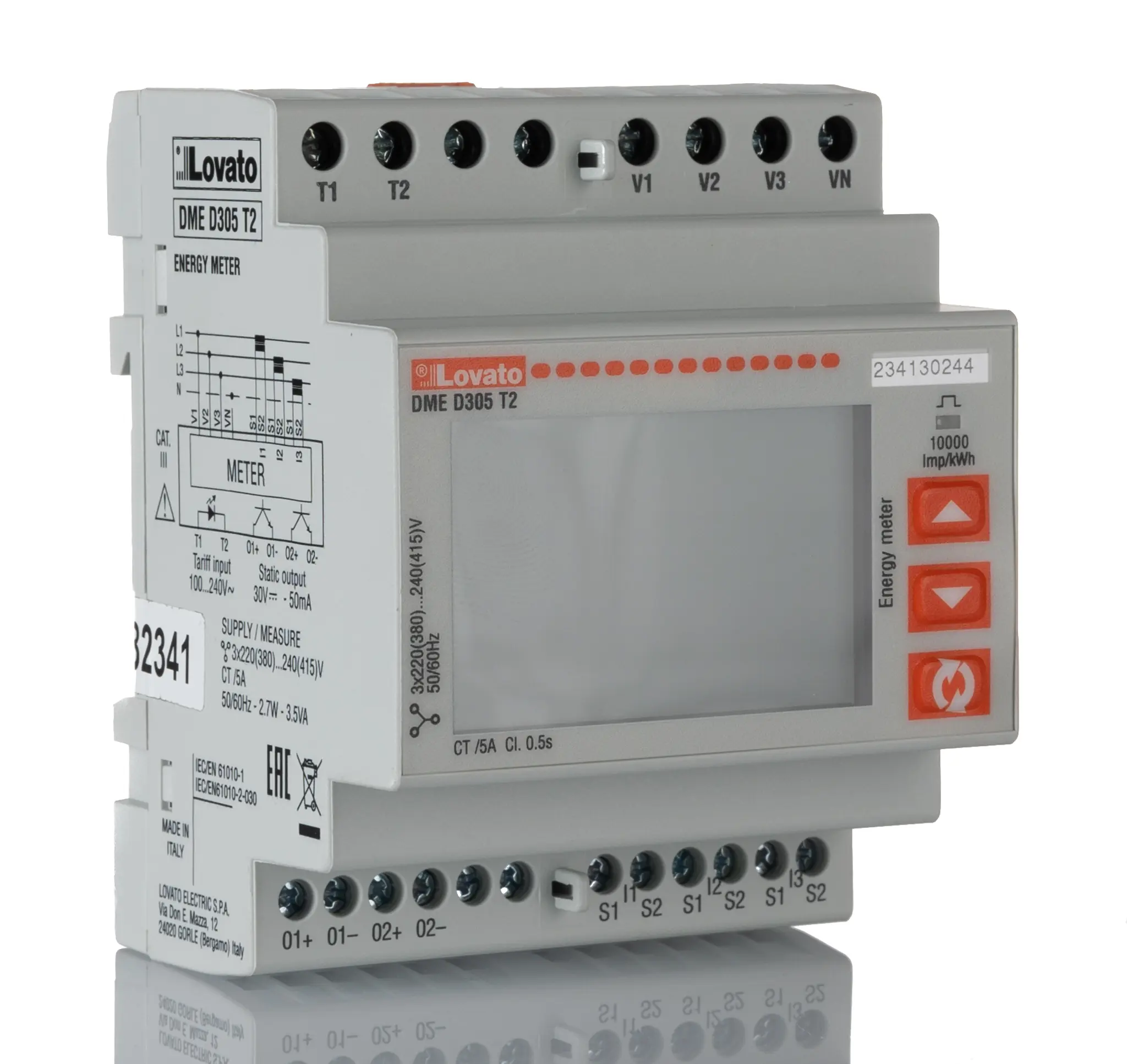 Produktfoto 1 von Lovato DME Energiemessgerät LCD 104.7 mm x 72 mm Energiemessgerät, 6-stellig / 3-phasig 2 Ausg. 1 Eing. Impulsausgang