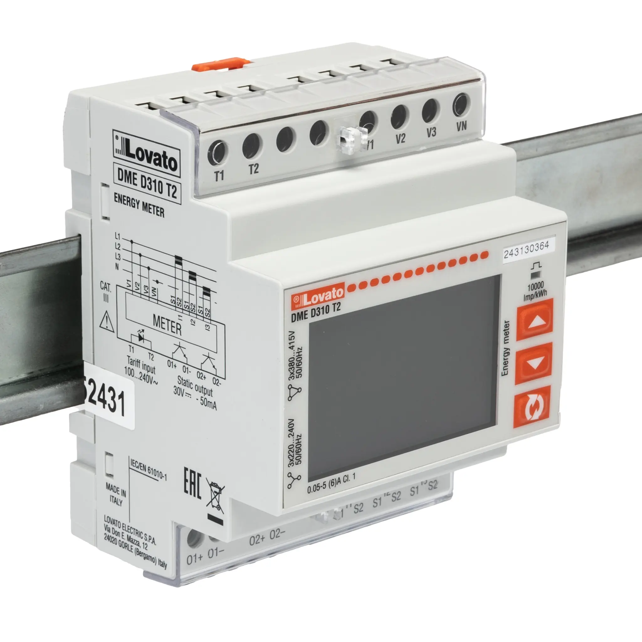 Produktfoto 1 von Lovato DME Energiemessgerät LCD 90 mm x 72 mm Digital / 3-phasig 2 Ausg. 2 Eing. Impulsausgang