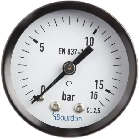 Produktfoto 1 von Bourdon MAT2 Manometer 50 mm 0 bar → 16 bar ±2.5 % Stahl Gehäuse G 1/4