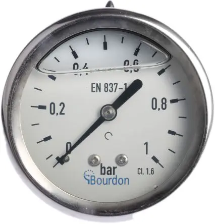 Produktfoto 1 von Bourdon MIT3 Manometer 63 mm 0 bar → 1 bar ±1.6 % Edelstahl Gehäuse G 1/4