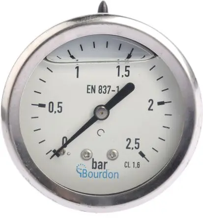 Produktfoto 1 von Bourdon MIT3 Manometer 63 mm 0 bar → 2.5 bar ±1.6 % Edelstahl Gehäuse G 1/4