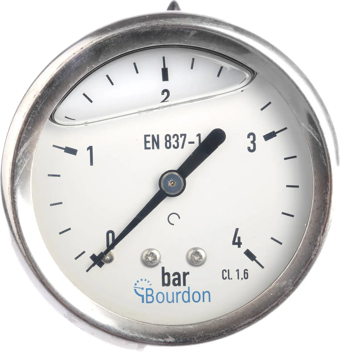Produktfoto 1 von Bourdon Druckmessgerät Prozessanschluss hinten Analog 0bar → 4bar ± 1.6%, Ø 63mm Edelstahl Gehäuse