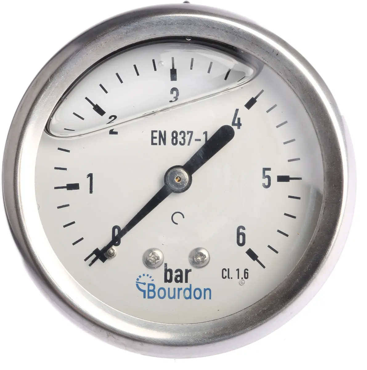 Produktfoto 1 von Bourdon Druckmessgerät Prozessanschluss hinten Analog 0bar → 6bar ± 1.6%, Ø 63mm Edelstahl Gehäuse