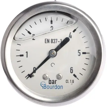 Produktfoto 1 von Bourdon MIT3 Manometer 63 mm 0 bar → 6 bar ±1.6 % Edelstahl Gehäuse G 1/4