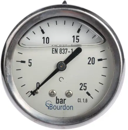 Produktfoto 1 von Bourdon MIT3 Manometer 63 mm 0 bar → 25 bar ±1.6 % Edelstahl Gehäuse G 1/4