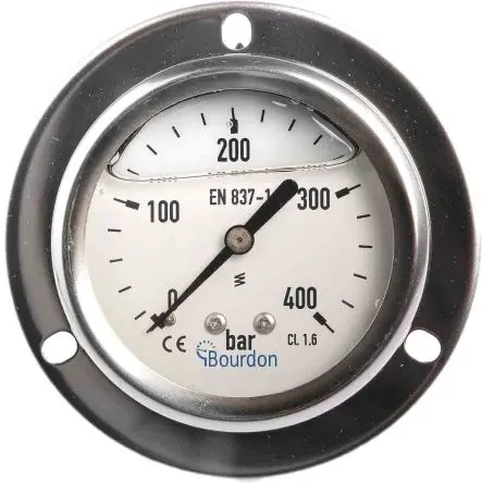 Produktfoto 1 von Bourdon Vorderer Flansch MIT3 Manometer 63 mm 0 bar → 400 bar ±1.6 % Edelstahl Gehäuse G 1/4