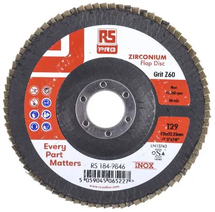 Produktfoto 1 von RS PRO Zirkonium Lamellenscheibe Ø 125 mm Mittel, Korngröße 5 5 pro Paket
